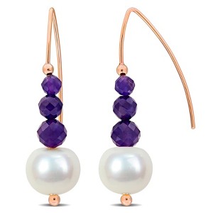 EVERLY JEWELRY | 10K Rose Gold 3 3/4 CT TGW Amethyst & 10.5 - 11 MM Cultured Freshwater Pearl Charm Earrings - 1 of 4