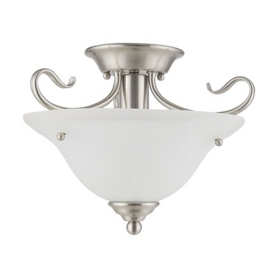 Coronado Brushed Nickel 1-Light Ceiling Mount with Alabaster Glass