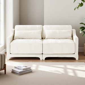 Chenille 2-Seater Sofa with Lumbar Pillows & Wood Frame - 1 of 4