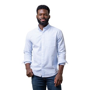 Hope & Henry Men's Organic Long Sleeve Seersucker Button Down Shirt, Classic Blue Gingham, Small - 1 of 4