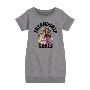 - Barbie - Friendship Goals Graphic Short Sleeve Fleece Dress - 1 of 4
