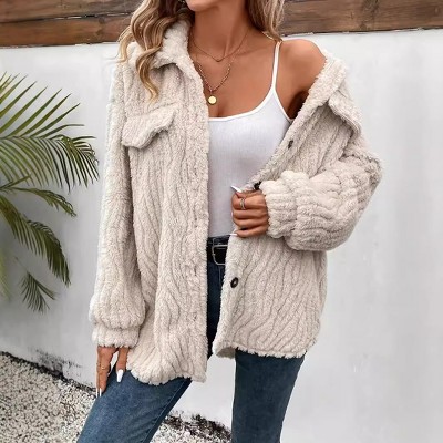 Women Fuzzy Coat Oversized Button Down Faux Fur Jacket