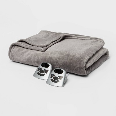 Twin Electric Solid Microplush Bed Blanket Gray - Threshold™