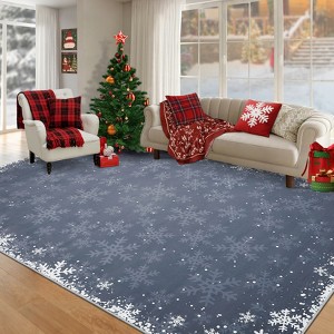 Christmas Snowflake Area Rug, Indoor Floor Carpet Washable with Non Slip Backing, Low Pile Stain Resistant Floor Mat for Living Room, Nursery - 1 of 4