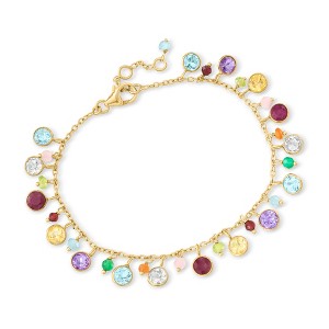 Ross-Simons 10.80 ct. t.w. Multi-Gemstone Bead Station Bracelet in 18kt Gold Over Sterling Size 7 - 1 of 4