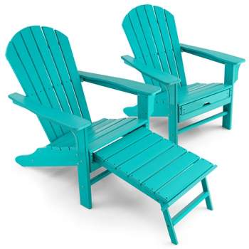 Tangkula 2PCS HDPE Adirondack Chair W/Ergonomic Design&Ottoman Outdoor Lounge Armchair Chair for Yard&Patio Black/Coffee/Grey/Turquoise/White