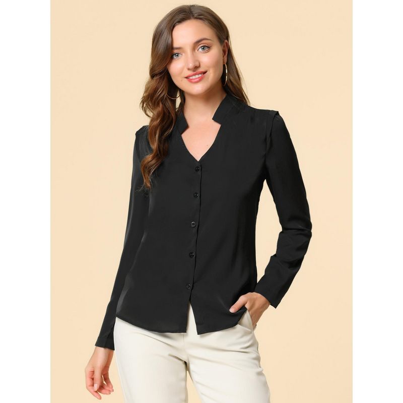 Allegra K Women's Elegant V Neck Work Office Button Up Shirt, 2 of 7