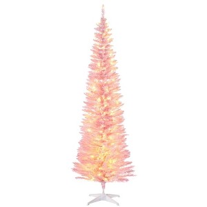 NAYSAYE 7ft Slim Noble Fir Artificial Christmas Tree with 499 Branch Tips and Metal Stand for Christmas Decoration, Pink, 21.75"*21.75"*82.75" - 1 of 4