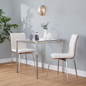 LumiSource Set of 2 Mason Dining Chairs with Swivel In Stainless Steel Walnut Wood/Cream - 1 of 4