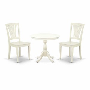 HomeStock 3-Piece Linen White Finish Solid Wood Top - Round Dining Room Set - Seats 4 - 1 of 4