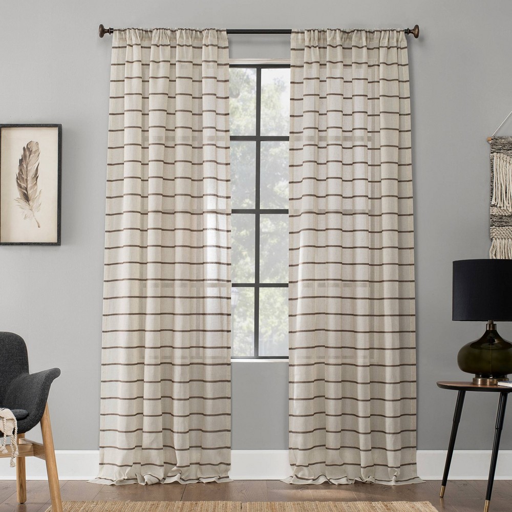 Photos - Curtains & Drapes 63"x52" Twill Stripe Anti-Dust Sheer Curtain Panel Light Brown - Clean Win