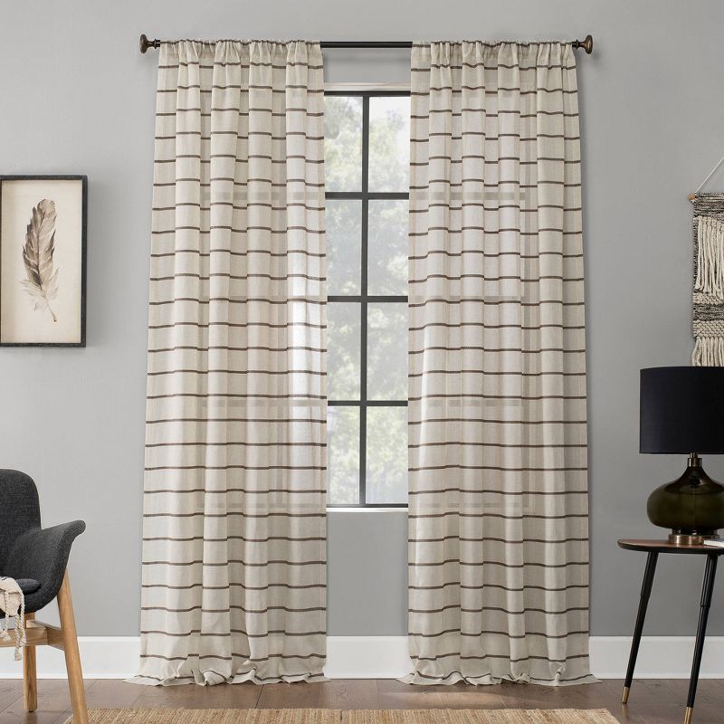 Twill Stripe Sheer Anti-Dust Curtain Panel - Clean Window, 1 of 11
