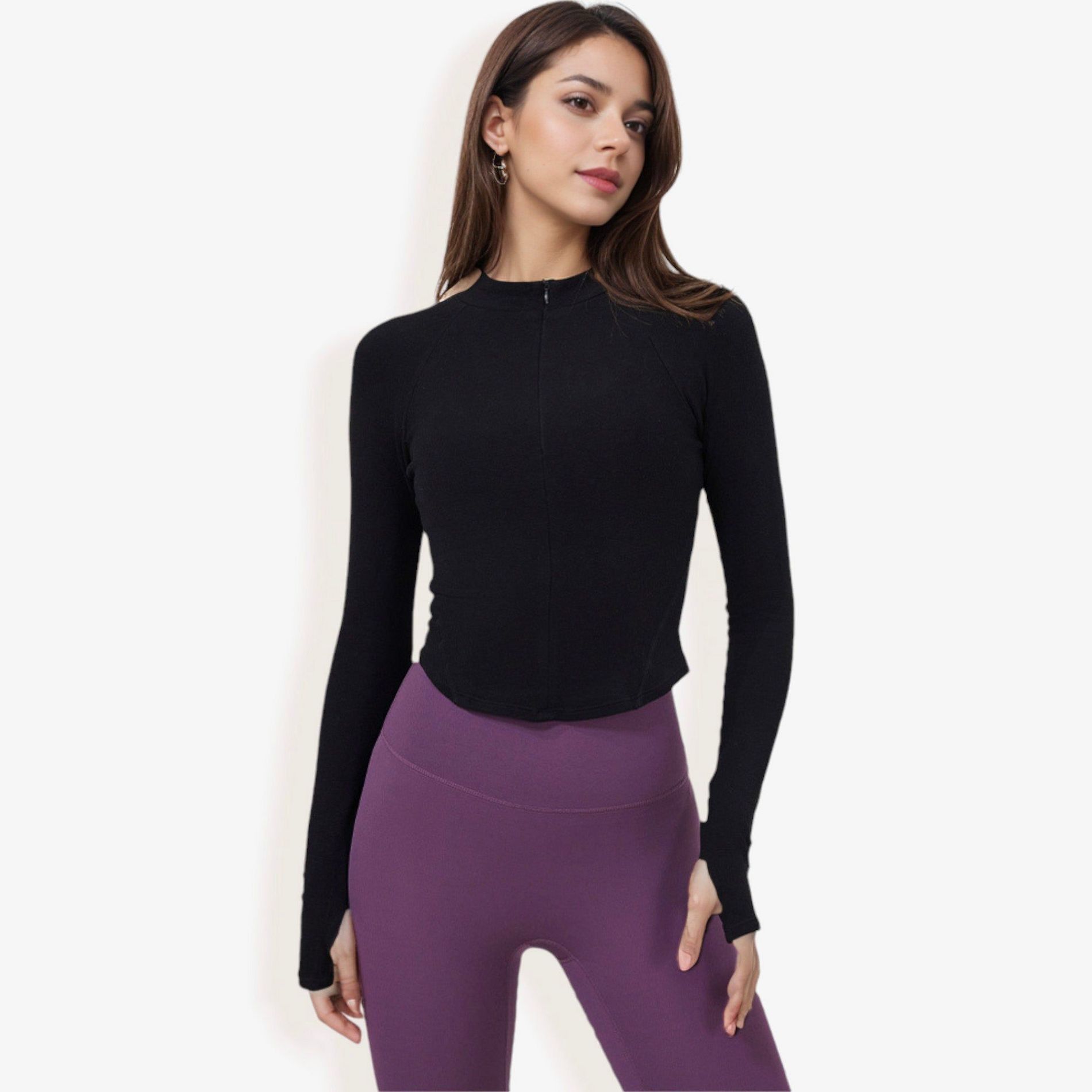 Anna-Kaci Active Women's Slim Fit Zip-Up Active Top with Thumb Holes and Raglan Sleeves