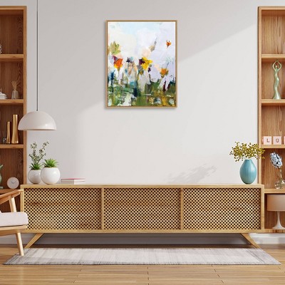 24" x 31" Colorful Floral Canvas Print with Natural Frame