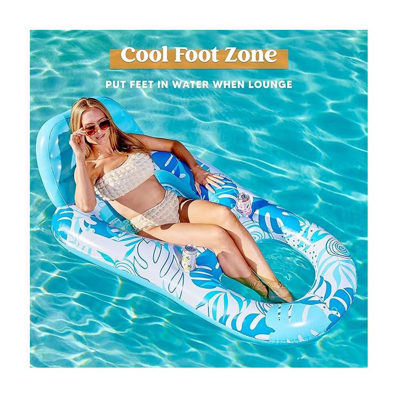 Syncfun Blue/Pink Inflatable Pool Floats Lounger for Adult, Pool Float Lounge Raft Floaties Water Floating Recliner Chair with Cup Holders Foot Rest Swimming Pool Floaty, 4 of 15