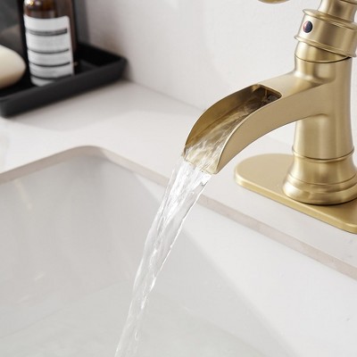 Brushed Gold Single-Handle Waterfall Bathroom Faucet