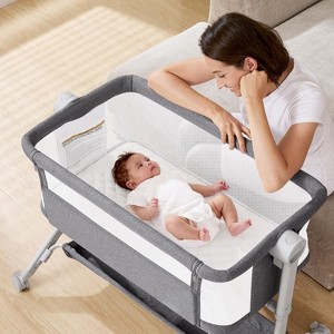 MYKKO Bassinet Bedside Sleeper - All-Mesh Design, Portable Bedside Bassinet for Baby with Washable Mattress, 5 Adjustable Heights (Grey) - 1 of 4