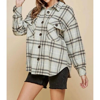Women's Plaid Mohair Wool Shacket - lime + chili S/M