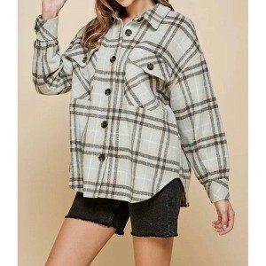 Women's Plaid Mohair Wool Shacket - lime + chili S/M - 1 of 3
