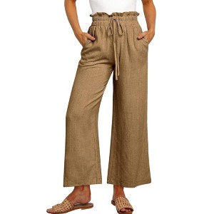 Coolmee Women's High Waist Wide Leg Pants Casual Elastic Drawstring Loose Flowy Trousers with Pockets - 1 of 4