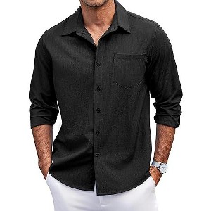 COOFANDY Men's Casual Button Down Shirts Long Sleeve Untucked Shirts Regular Fit Linen Shirt - 1 of 4