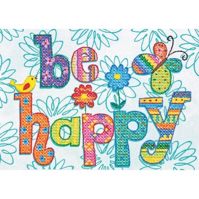 Dimensions Mini Stamped Cross Stitch Kit 7"X5"-Be Happy