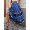 Women's Boho Maxi Skirt - Flowy Flared Ruffle Design for Summer & Going Out Outfits Boho Blue - 4 of 4