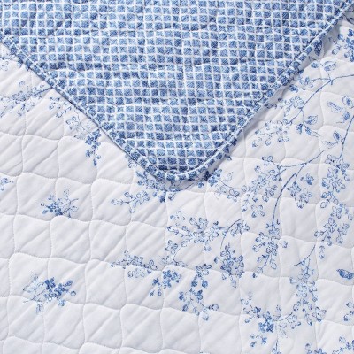 Flora Blue Reversible Cotton Twin Quilt Set