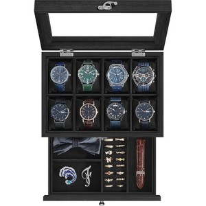 8-Slot Watch Box, 2-Tier Watch Display Case with Large Glass Lid, Removable Watch Pillows - 1 of 4