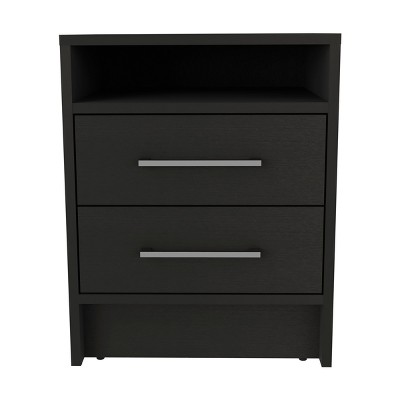 GlasFlength Nightstands Modern Two Drawer Bedside Table with Metal Handles Simple Design for Bedroom Storage, Black, 15.7"*14.7"*19.9"