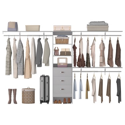 Aheaplus 120'' Adjustable Closet Organizer, Large Closet System with Storage Drawers and Hanging Rods