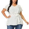 Women's Plus Size Short Sleeve V Neck Tie Waist Polka Dots Blouses - Agnes Orinda - 2 of 4