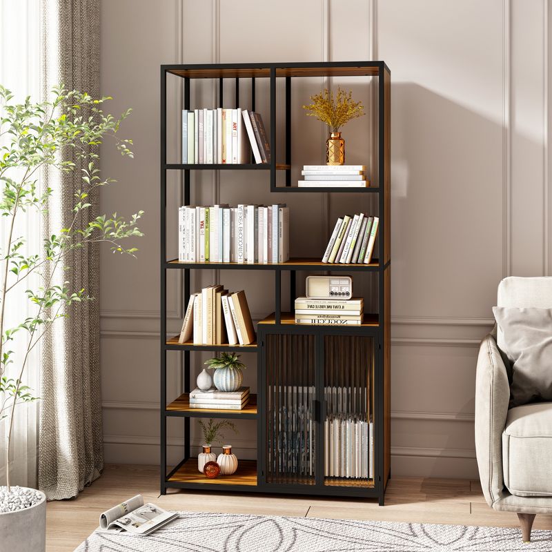 Multipurpose Bookshelf Storage Rack with Closed Storage Cabinets, Black + Brown - ModernLuxe, 2 of 11