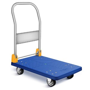Platform Truck with 440lb Weight Capacity and 360 Degree Swivel Wheels, Foldable Push Hand Cart for Loading and Storage, Blue - 1 of 4