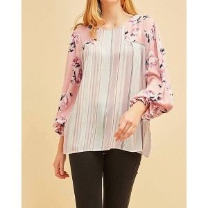 Women's Mixed Print Blouse - entro - 1 of 4