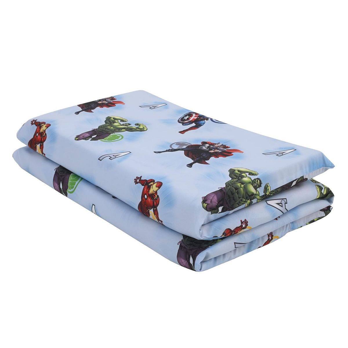 Marvel Avengers Toddler Nap Mat Sheet, Fitted Daycare Cot Cover, Light Blue - thumbnail 4