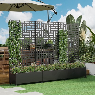 PexFix 71" x 35.4" Tall Wrought Iron Garden Trellis with Planter Box Black Outdoor Plant Support for Climbing Flowers Vines Patio Yard Street Decor
