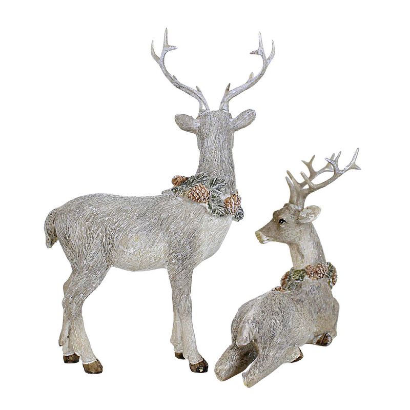 Option 2 10.0 Inch Stags With Neck Wreaths Christmas Winter Pinecones Animal Statues, 3 of 4