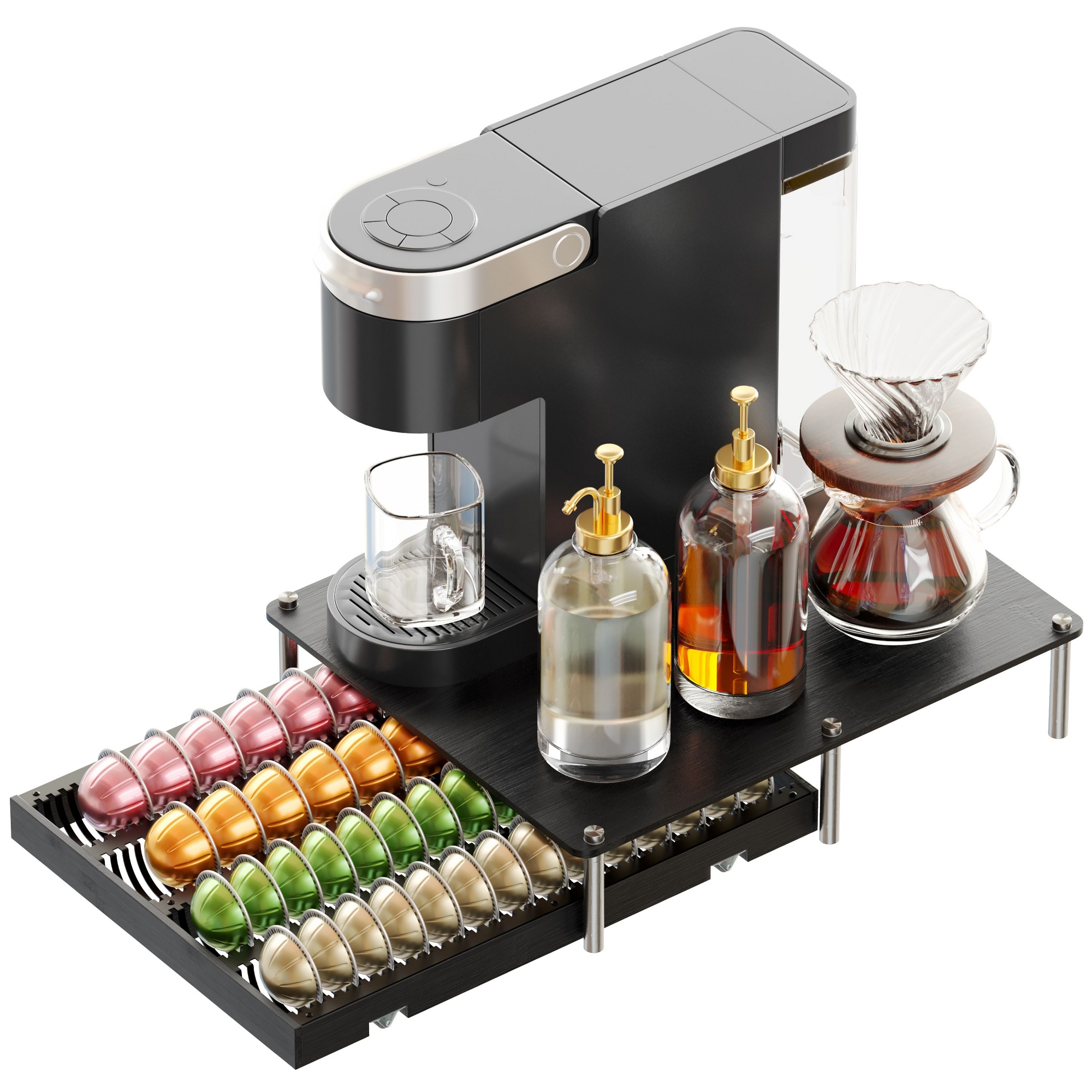 SpaceAid Bamboo Coffee Pod Holder Drawer, Large Capacity Organizer Compatible with Nespresso Vertuo Capsules, Holds 40 Big or 56 Small Pods, Black