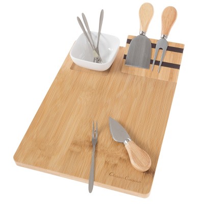 Hastings Home Eco-Friendly Bamboo Cheese Serving Tray Set With Utensils and Dip Dish - 9Pcs