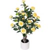 Wikineon 3.2 Ft Yellow Artificial Camellia Tree with White Pots - 39 inch Tall Fake Tree,Large Artificial Plants Indoor Outdoor,Front Home Door - 2 of 4
