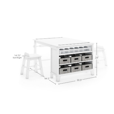 Creamy White Kids' Art Table and Stool Set with Storage
