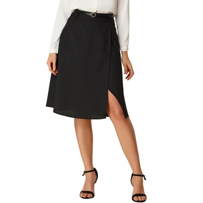 Allegra K Women's Split Skirts A-line Work Office Belted Skirt : Target