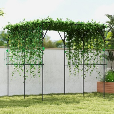 Black Metal Garden Arch Trellis with Green Climbing Net, 7.3 FT Tall
