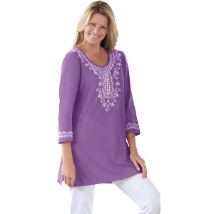 Woman Within Plus Size Embroidered Knit Tunic - 1 of 4