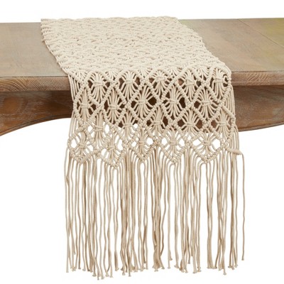 Saro Lifestyle Macramé Design Runner, Beige, 16" x 72"