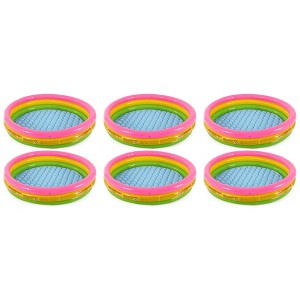Intex Sunset Glow 58" x 13" Inflatable Vinyl Toddler 3-Ring Colorful Backyard Kids Splash Pool for Children 2+ Years Old, 6 Pack, Multicolor - 1 of 4