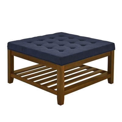NicBex Modern 33.5" Square Wood Coffee Table with Linen Tufted Top and Open Shelf for Living Room and Office