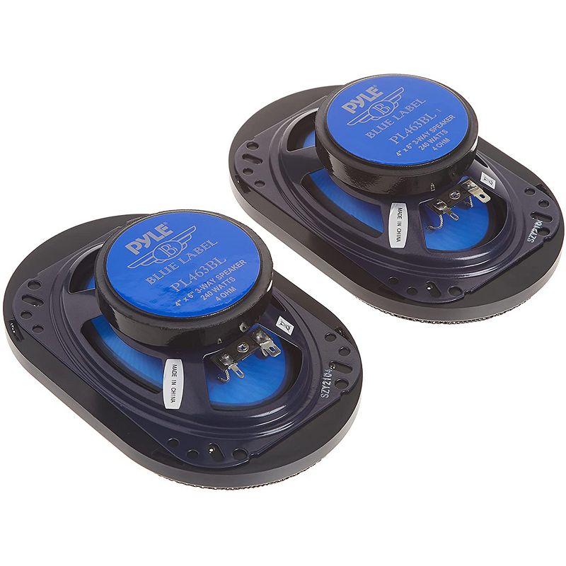 Pyle PL463BL Blue Label 4x6 Inch 240W 3 Way Triaxial Car Speaker Stereo, 120W RMS / 240W Max, Butyl Rubber Surround, 4 Ohm 89dB, Black, Set of 2, 2 of 7