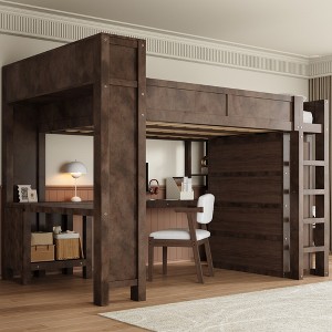 Queen Size Loft Bed with Wardrobe, Desk & USB Headboard Storage, Space-Saving Loft Bed - ModernLuxe - 1 of 4